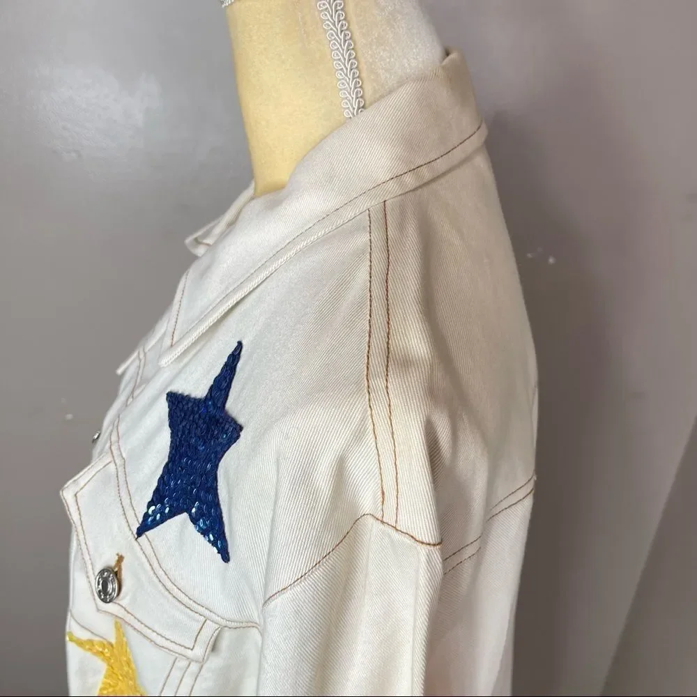 Dianes Beige Star Jeans Jacket Large NWT - Picture 9 of 15